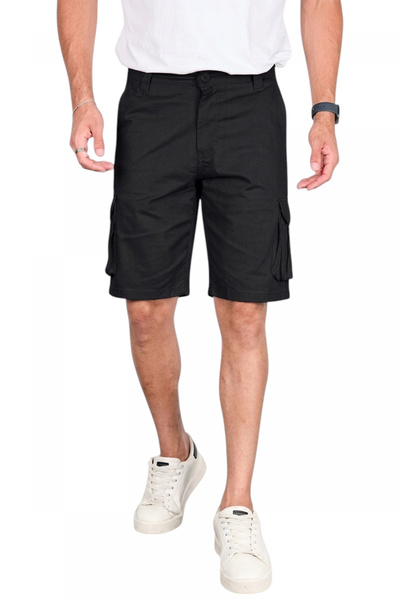 Rizz up Men's Black Lycra Gabardine Modern Fit Cargo Capri Shorts - Multi-Poc...