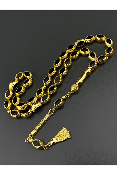 Tesbih Store Black Enameled Heavy Gold Simulated Metal Prayer Beads Gift for Men