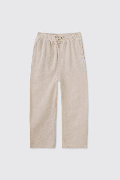 Panço Boy's Beige Elastic Waist Trousers