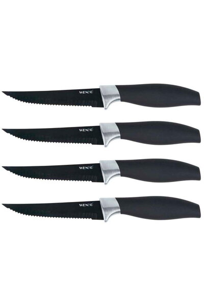 Wenko Set de 4 cuțite de friptură Otis Black pentru bucătărie de exterior 550...
