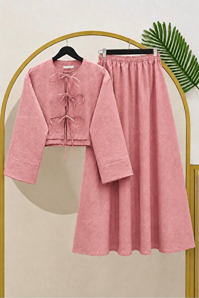 MODA Sofya keten üç bağlamalı etekli takım