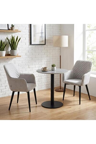 BAYTI 2 Chair and Ceramic Table Set White and Black Color