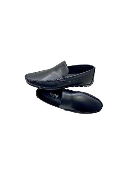 SULA Men's Laceless Summer Leather Black Textile Poly Sole Beltless Shoes