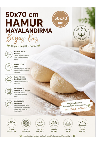 Blue Home | 2Adet 50x70 | Doğal Pamuk Hamur Mayalama Bezi – Ekşi Maya & Ekmek...