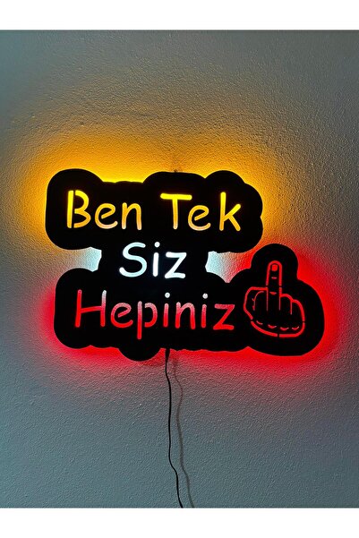 sem concept Ledli Işıklı Ben Tek Siz Hepiniz Dekoratif Duvar Yazısı, Işıklı A...