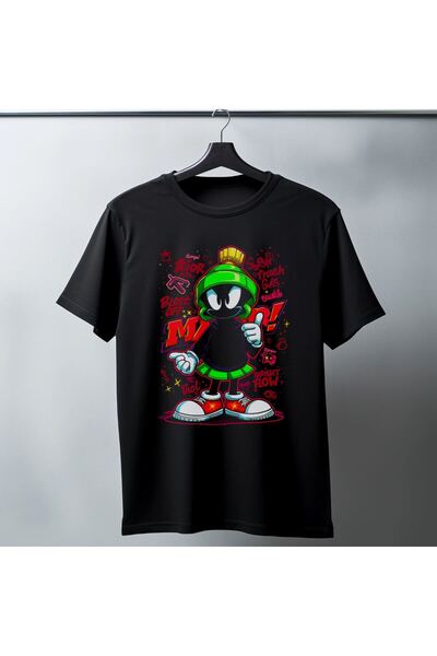 Generic Brand تي شيرت أسود مطبوع عليه Marvin the Martian Graffiti للجنسين - ق...