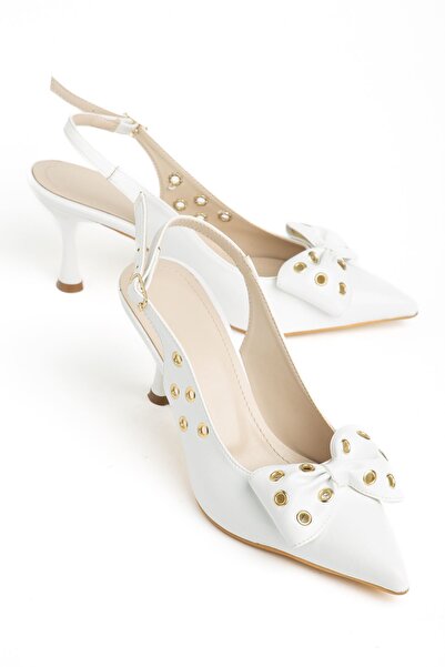 Moda Eleysa Perla Women's White Shiny Skin Bowknot Gold Detailed Classic Heel...