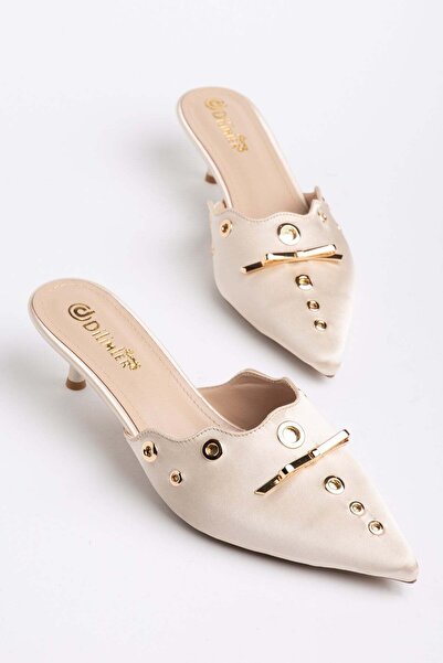 Dilimler Ayakkabı Women's Thin Heeled Slippers Beige Closed Toe Pointed with ...