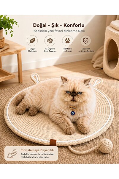 cdk Hobby Premium El Örgüsü Kedi Tırmalama Matı Oyuncak Toplu Konforlu Kedi Y...