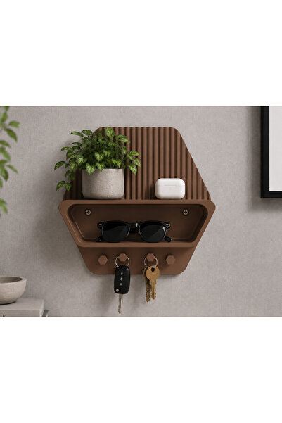 Raflı Duvar Anahtarlık Askısı Modern Antre Organizeri 3D Baskı