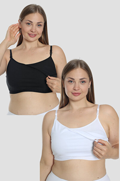 X MODAL 2 Pieces White - Black Women's Breastfeeding Half Tank Top Bustier wi...