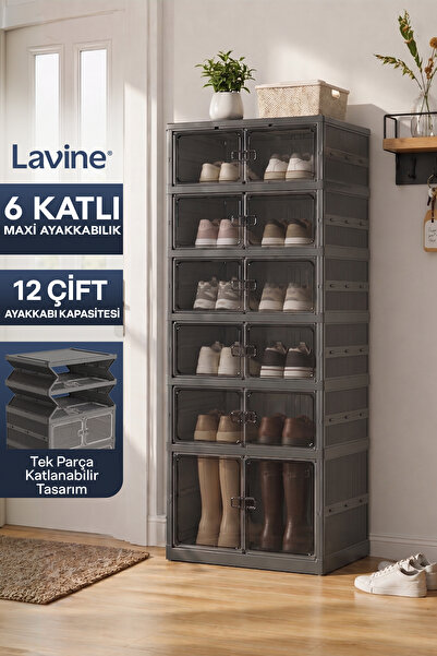 Lavine 6 Katlı Akordiyon Ayakkabılık 12 Çift Ayakkabı Kapasiteli Katlanır Por...