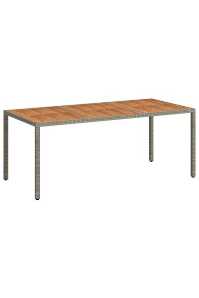 vidaxl Garden table, gray, 190x90x75 cm, polyrattan and acacia wood