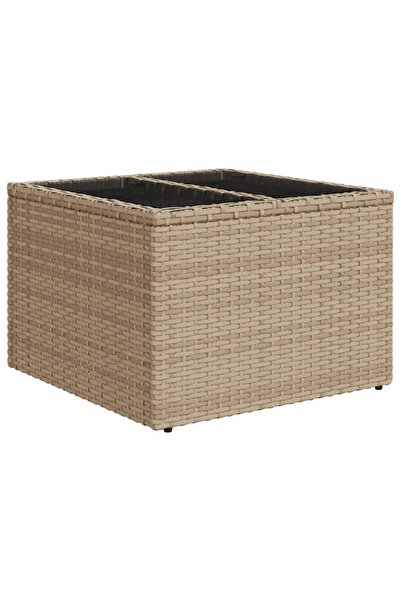 vidaxl Garden table with glass top, beige, 55x55x37 cm, polyrattan