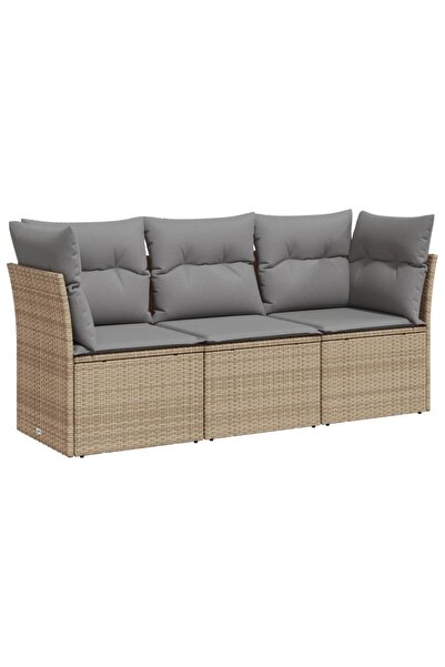 vidaxl 3-piece garden sofa set with cushions, beige, polyrattan