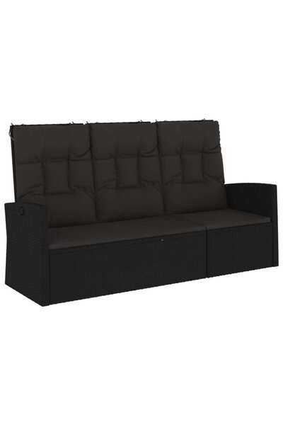 vidaxl Bancă rabatabilă de grădină cu perne, negru, 173 cm, poliratan