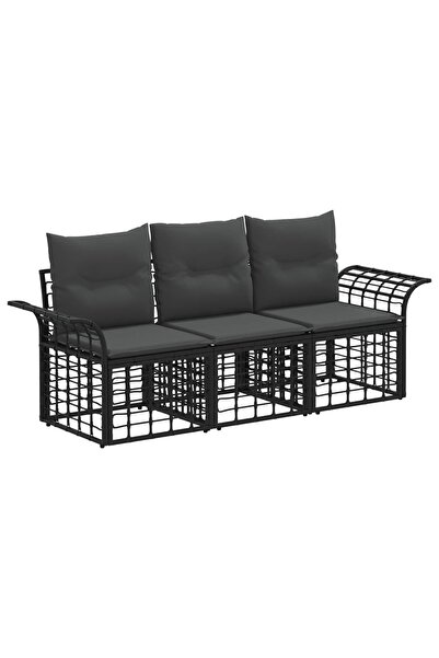 vidaxl Set de canapele de exterior 3 pcs Negru și Gri închis Poliester