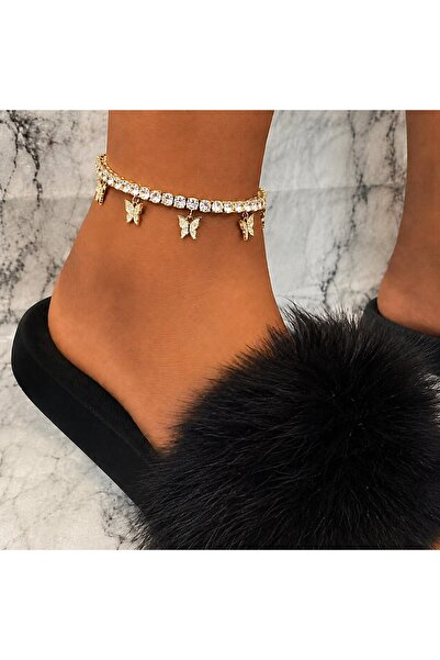 Shiklik Women's Zircon Stone Butterfly Detailed Anklet