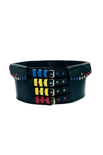 OEM Traditional leather belt with 4 buckles, tricolor, 102x18 cm