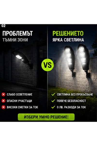 OEM Комплект 2 броя улични соларни лампи с 90 LED диода (BG-V05)