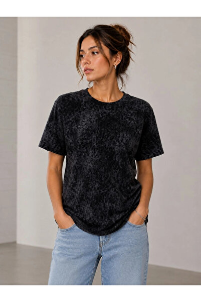 Asmedo Women's Washed Effect T-Shirt with Crew Neck Street Style Short Sleeve...
