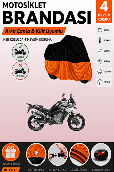 Cemku Double Black Top - Orange Bottom, Rear Bag Compatible Cfmoto 800Mt Spor...