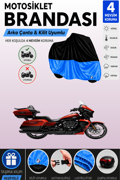 Cemku Double Black Top - Blue Bottom, Rear Bag Compatible Harley-Davidson Str...