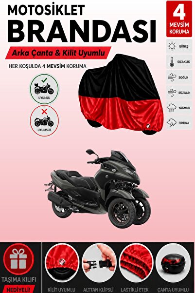 Cemku Double Black Top - Red Bottom, Rear Bag Compatible Yamaha Tricity 300 M...