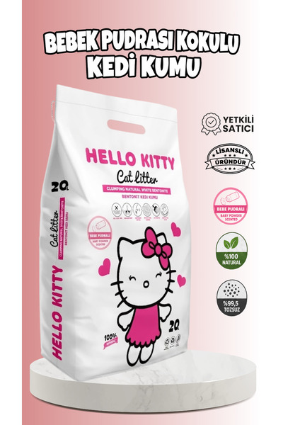 Hello Kitty Bebek Pudra Kokulu Topaklaşan Bentonit Kedi Kumu 20 LT