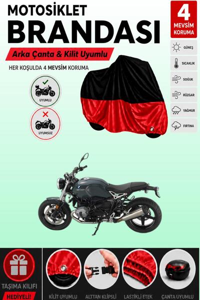 Cemku Double Black Top - Red Bottom, Rear Bag Compatible Bmw R Nine t Pure Mo...