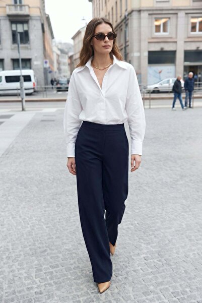 Sateen Pantaloni cu picior larg - Bleumarin