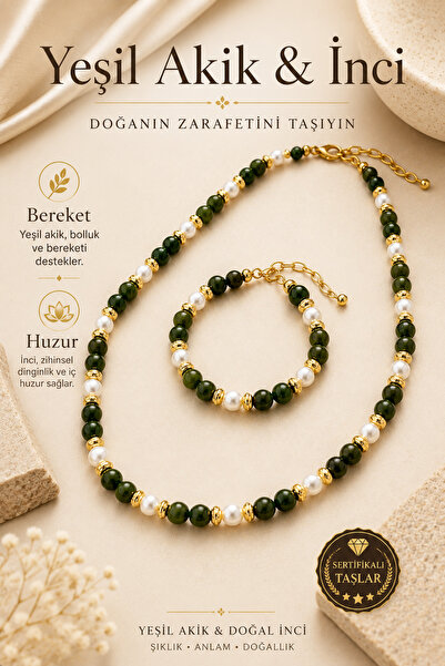 Zokak Abundance and Peace Stone Original Green Agate and Natural Pearl Neckla...