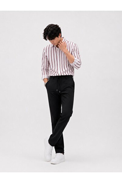 sepetx Erkek Slim Fit Siyah Viskon Örme Rahat Kalıp Jogger Kumaş Pantolon
