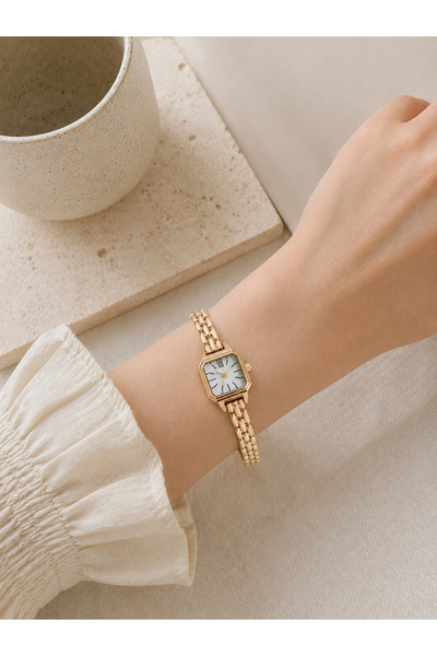 Boris Accessory Vintage Kadın Kol Saati Gold Metal Kordon Kare Kasa
