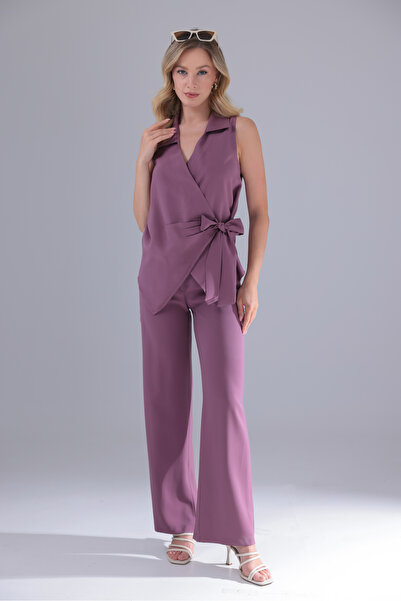 CEEMODA Zero Sleeves, Side Tie, Double Breasted Tencel Blazer, Elastic Waist ...