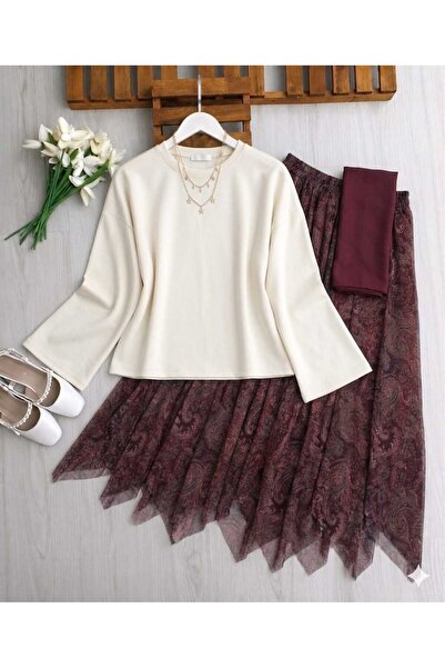 MODA MT Kadın Etek Etnik Desen Detaylı Bluzlu Takım