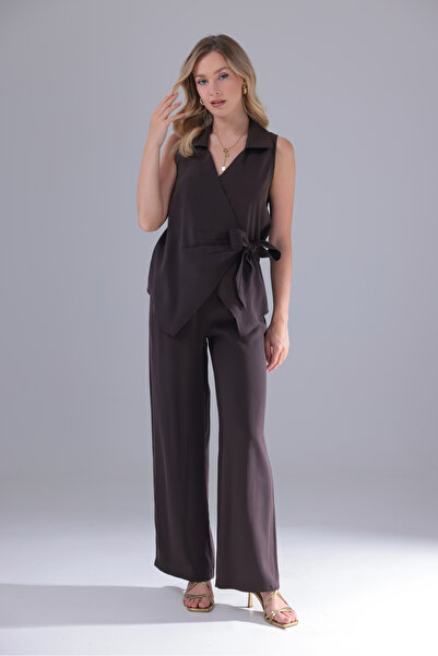 CEEMODA Side-Tie Double-Breasted Modal Trousers Suit with Elasticated Waist