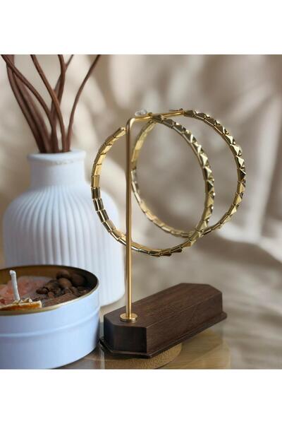 ANKA JEWELLRY Geometric Patterned Gold Color Large Size Hoop Steel Women's Ea...