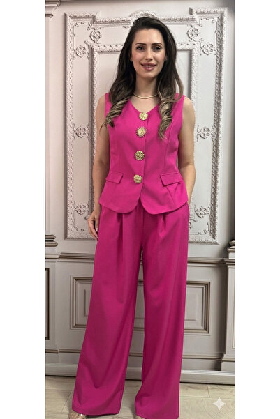 OnlyForYou Costum Elegant din Două Piese: Vestă și Pantaloni Wide-Leg cu Tali...