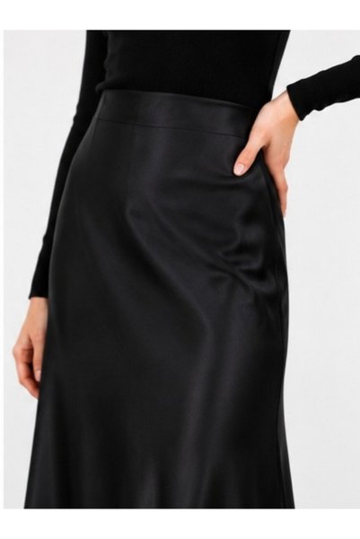 MİSPİER Midi Length Elastic Waist Long Satin Skirt