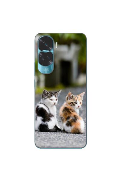 OEM Калъф, съвместим с Honor 90 Lite 5G, силиконов гел TPU, с шарка на котенца