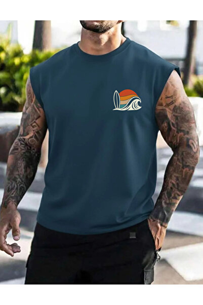 SUNFREE تيشيرت رياضي بدون أكمام مطبوع عليه RETRO SURF للرجال بدون أكمام
