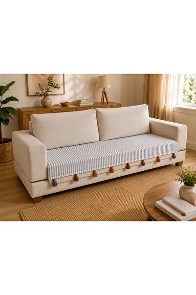 MER HOME Tasseled Striped Linen Sofa Cover Only Covers the Seating Area (210X...
