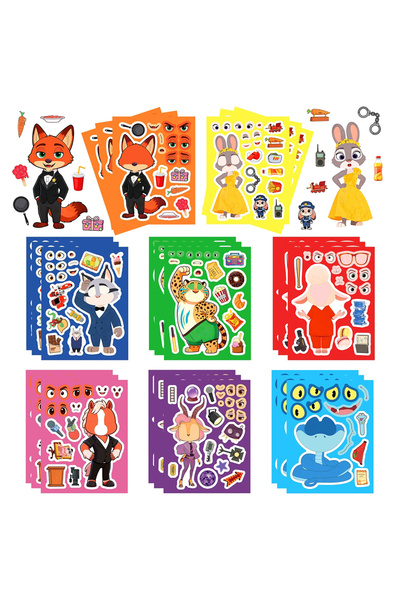 Choice1 8PCS 8/16sheets Q Version Zootopia Puzzle Stickers Make Your Own DIY ...