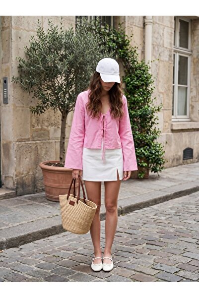 Ltb V-Neck Pink Shirt with Tie Detail