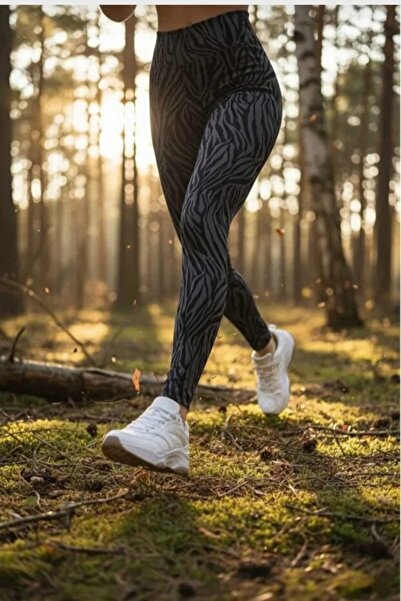OK BLUME Women's Zebra Patterned Shaping Leggings – High Waist, Ribbed Premiu...