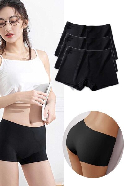 Royaleks 3 Pieces Women's Seamless Invisible Non-Marking Mini Shorts Boxer Black