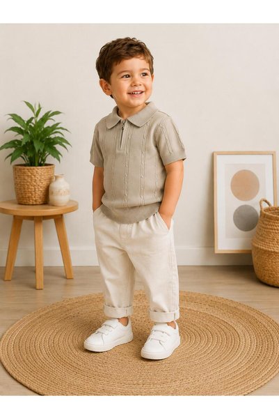 DECODASS Boy's Knitwear Polo Neck T-Shirt – Stylish Zippered Summer Children's Outfit