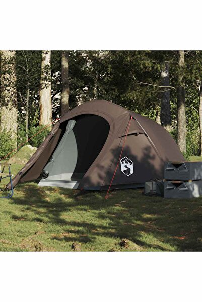 vidaxl Cort de camping tunel pentru 3 persoane, maro, impermeabil