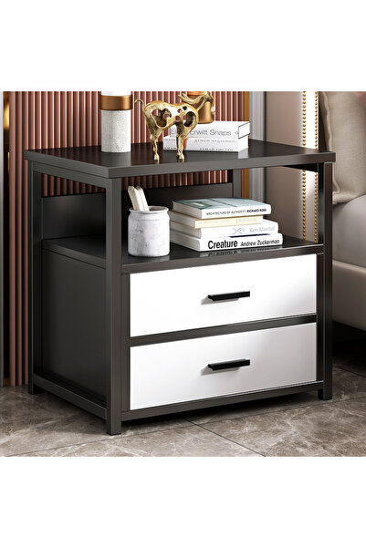 GoldenLike Nightstand with 2 Drawers and Open Shelf, Modern Industrial Bedsid...